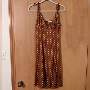 Brown Silk Polk Dot Dress Tie Sleeves